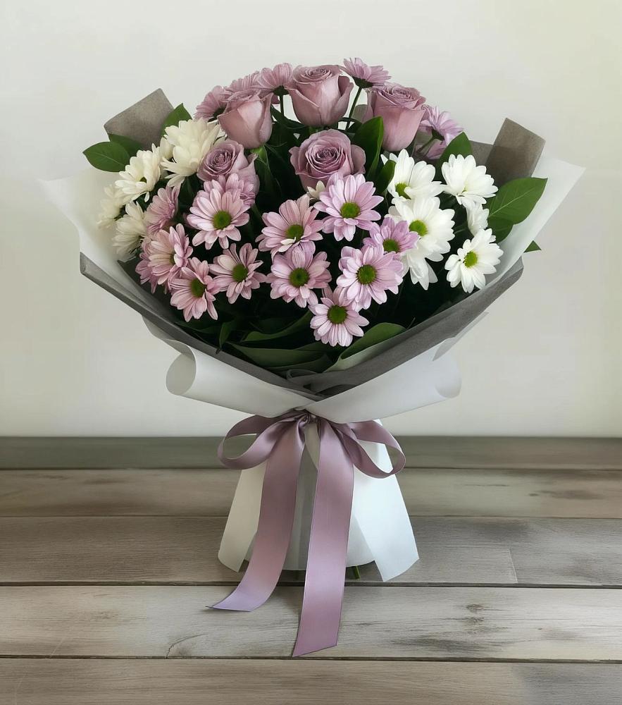 Букет цветов из: Хризантемы и Розы в Кукарино