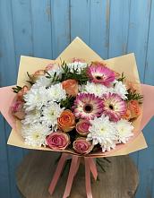 Букет цветов из:  Розы, Герберы и Хризантемы в Кукарино