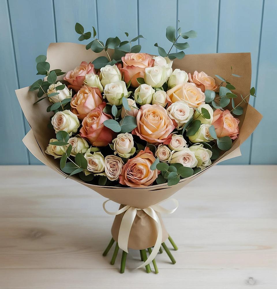 Букет цветов из: Альстромерии и Розы в Кукарино