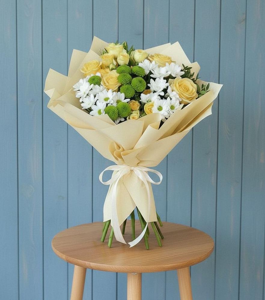 Букет цветов из: Хризантемы и Розы в Кукарино