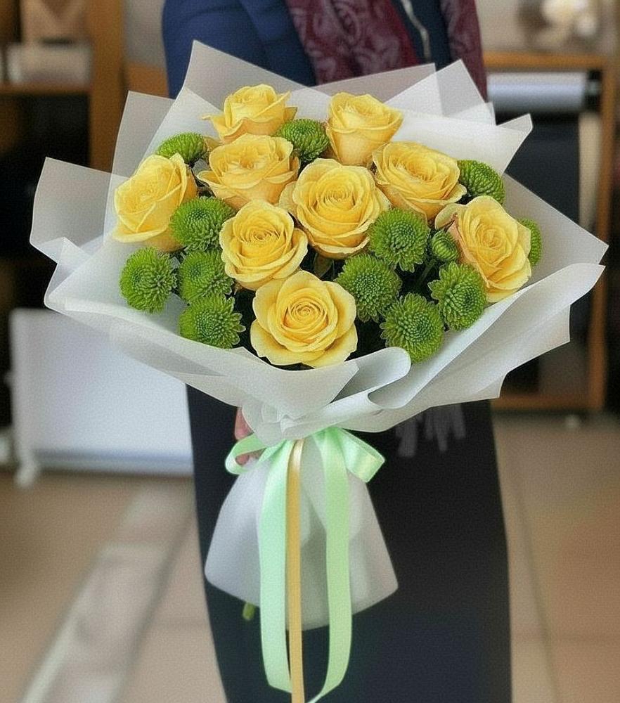 Букет цветов из: Хризантемы и Розы в Кукарино