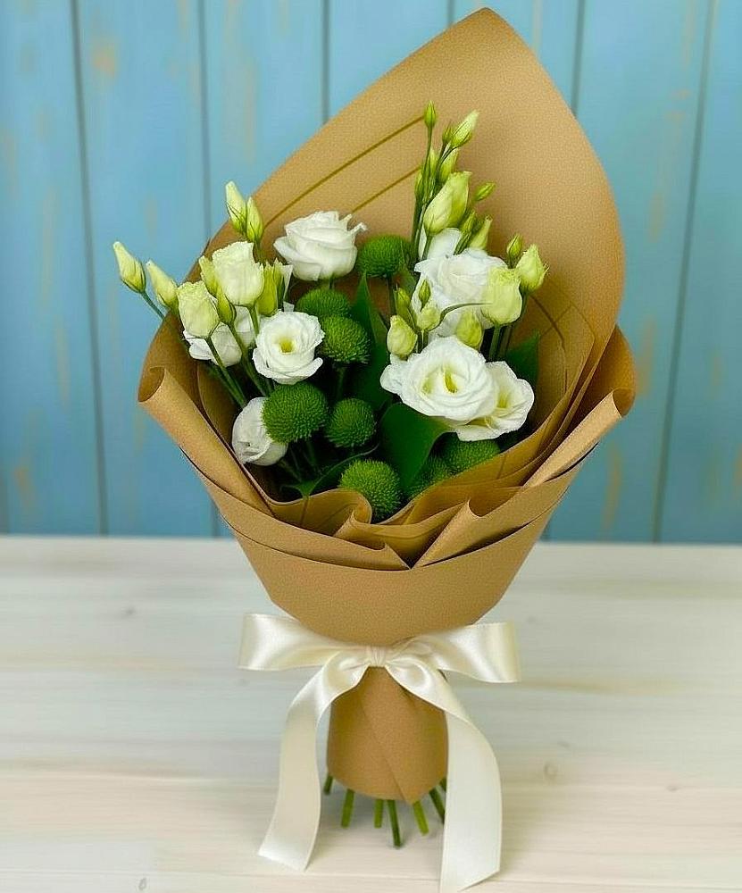 Букет цветов из: Хризантемы и Лизиантусы в Кукарино