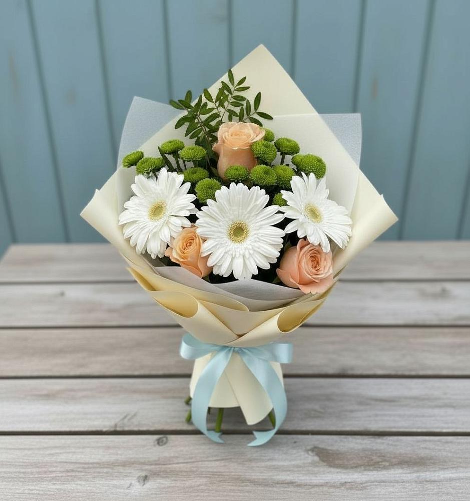 Букет цветов из: Герберы, Розы и Хризантемы в Кукарино