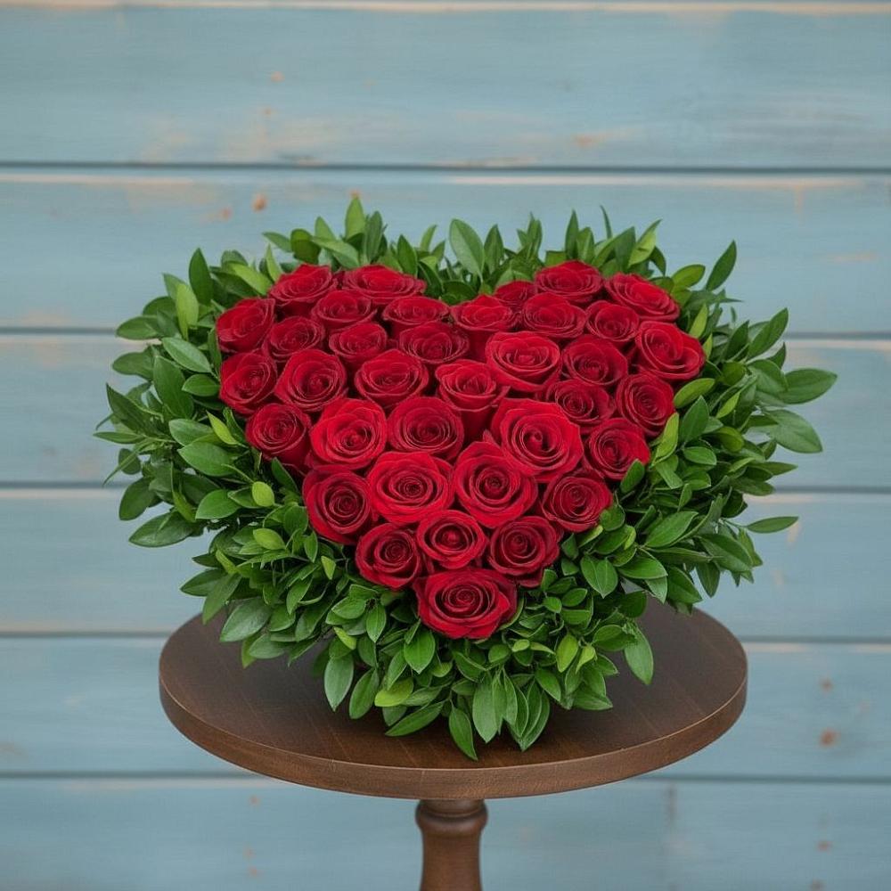 Цветочная композиция из Розы в виде сердца в Кукарино