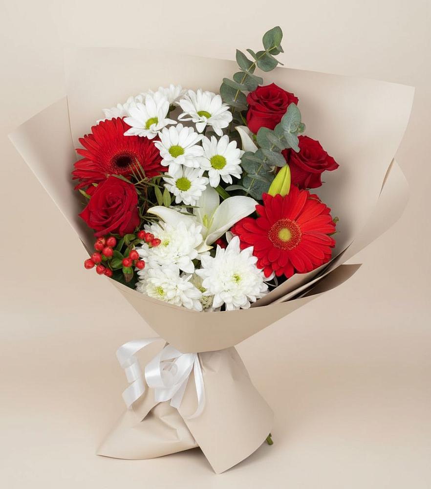 Букет цветов из: Розы, Хризантемы, Герберы и Лилии в Кукарино