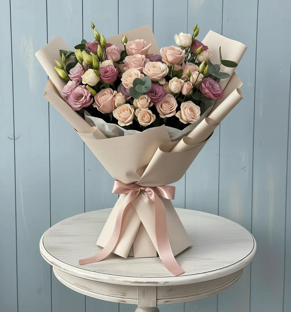 Букет цветов из: Розы и Лизиантусы в Кукарино