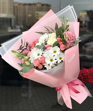 Букет цветов из:  Розы, Лизиантусы и Хризантемы в Кукарино