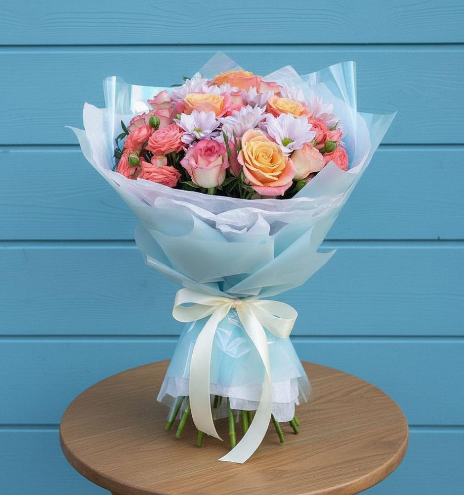 Букет цветов из: Хризантемы и Розы в Кукарино