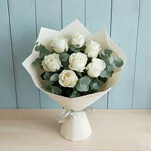 Букет Белые розы в Эвкалипте в Кукарино
