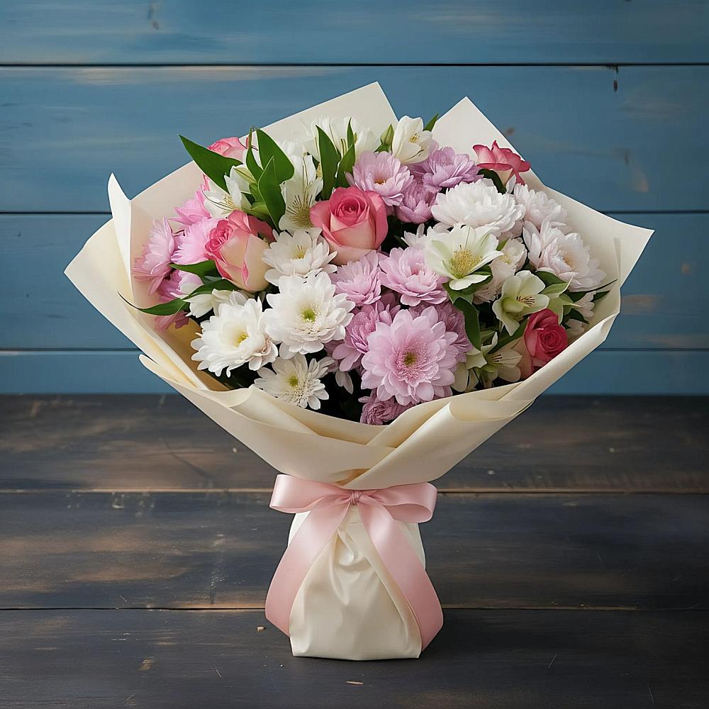 Букет цветов из: Хризантемы, Альстромерии и Розы в Кукарино